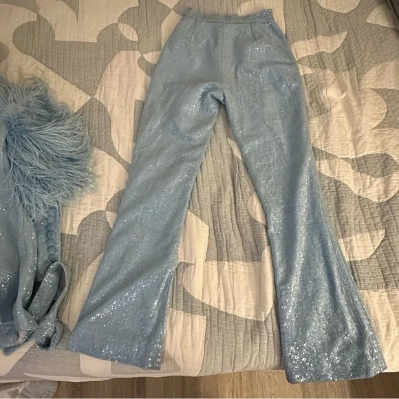VTG 70s RARE Sequin Suit Set Feathers XS/S INSANE